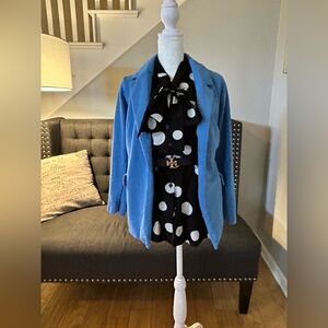 Blue jacket and polka dot tie front top
